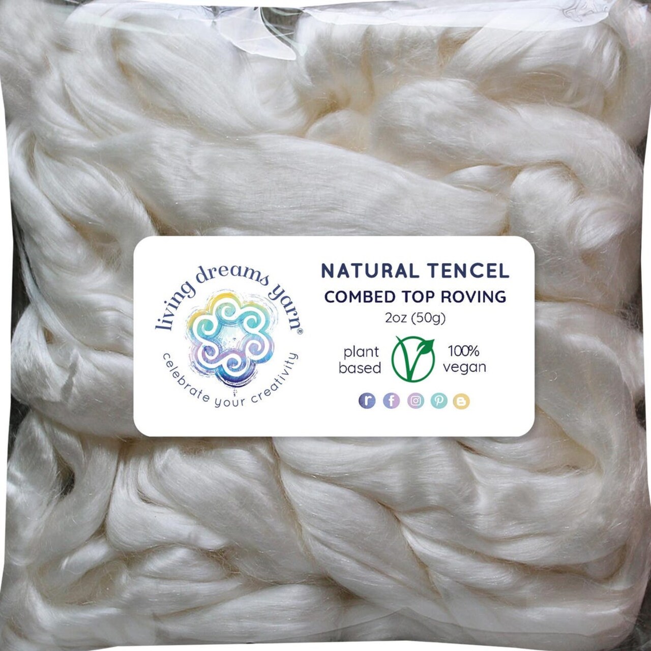 2oz Tencel Fiber: Natural White Undyed Combed Top Roving. Plant Based, Eco Friendly, Vegan